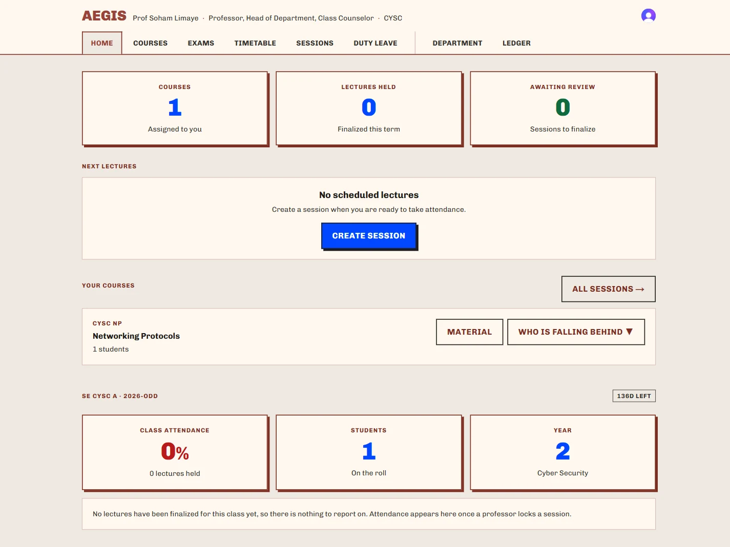 The Class Counselor dashboard. Appointed with a “valid until”, so the grant lapses at the end of the semester on its own.